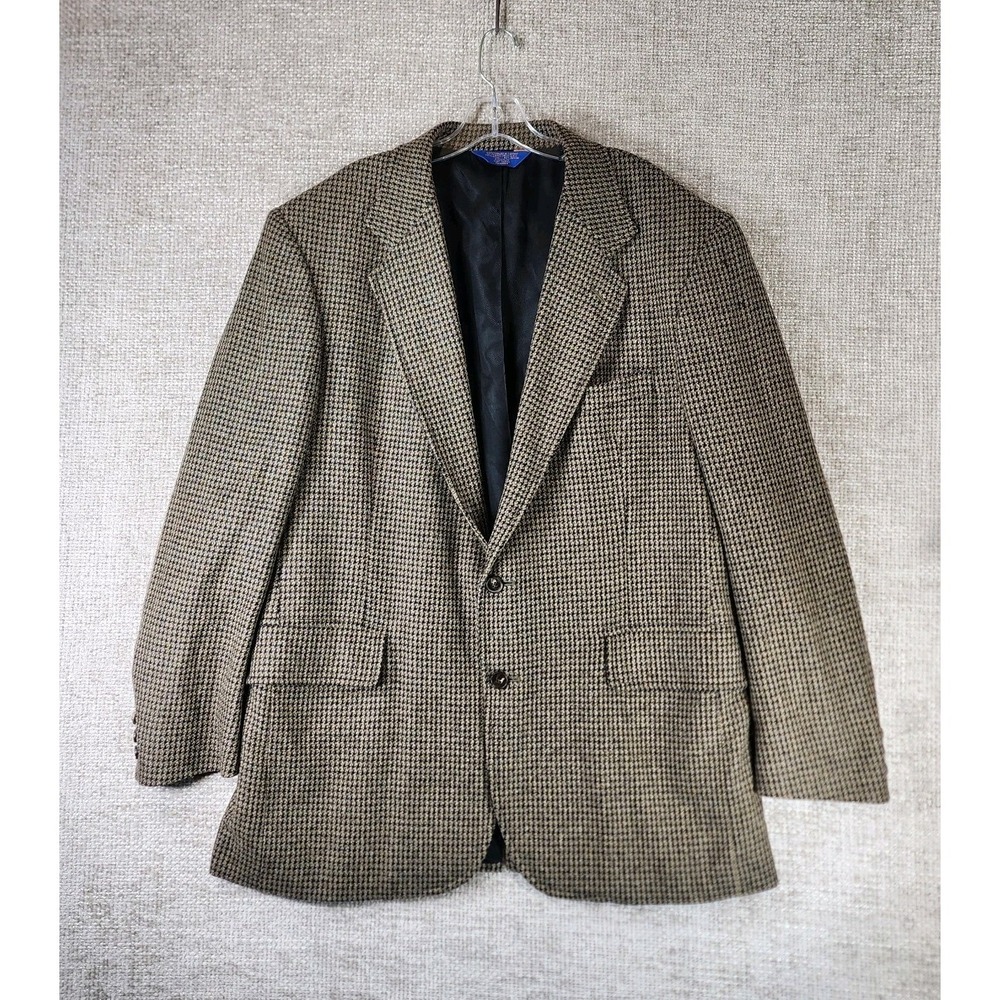Pendleton Brown Houndstooth Sport Coat Mens 44L Long Wool Blend Blazer